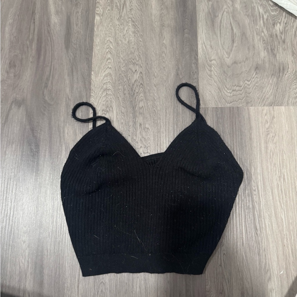 Elegant Black Ribbed Knit Women's Top